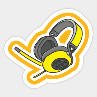 Communication Headphone Device Sticker vector illustration. technology object icon concept. Customer service or gamer headphone with microphone sticker design logo with shadow. Sticker